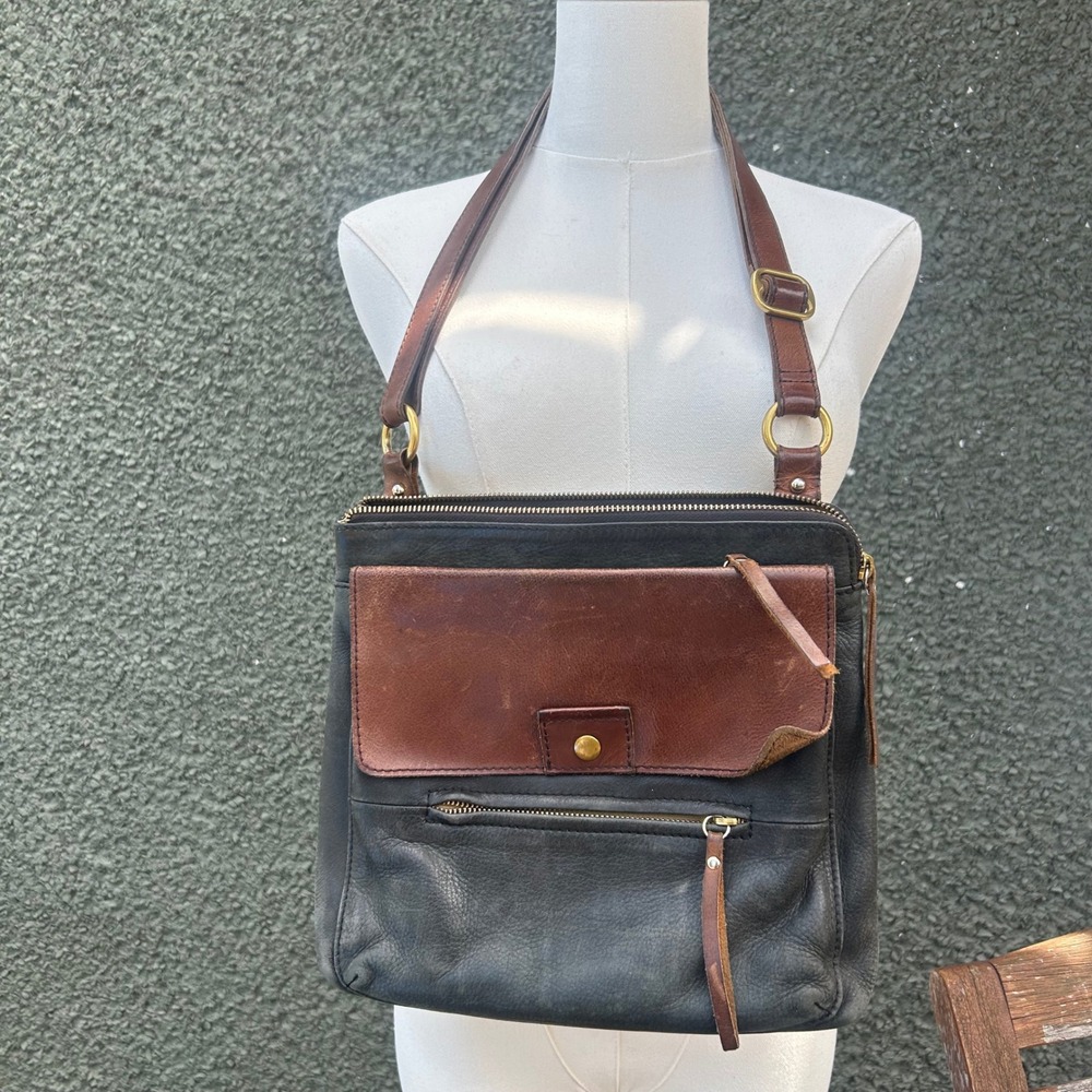 Osgoode Marley Leather Crossbody Bag Black Brown Two Tone Organizer Pocket